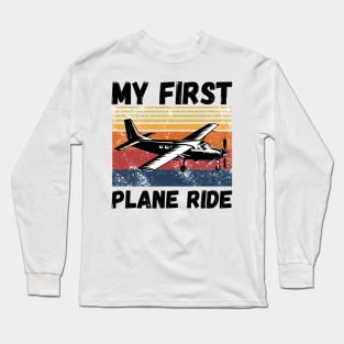 My First Plane Ride, Retro Vintage Sunset Airplane Long Sleeve T-Shirt